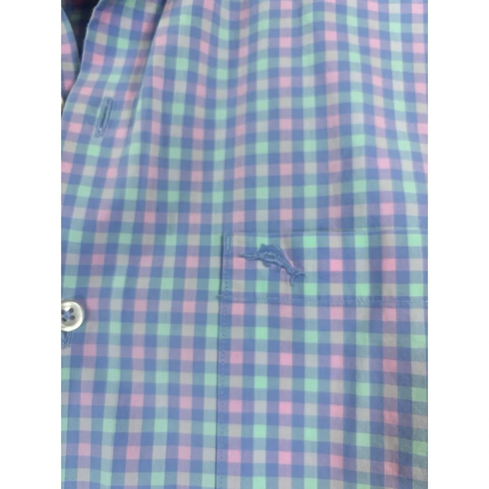Tommy Bahama Island Zone Shirt Mens Medium Check Flip Cuff Contrast Trim L/S Med